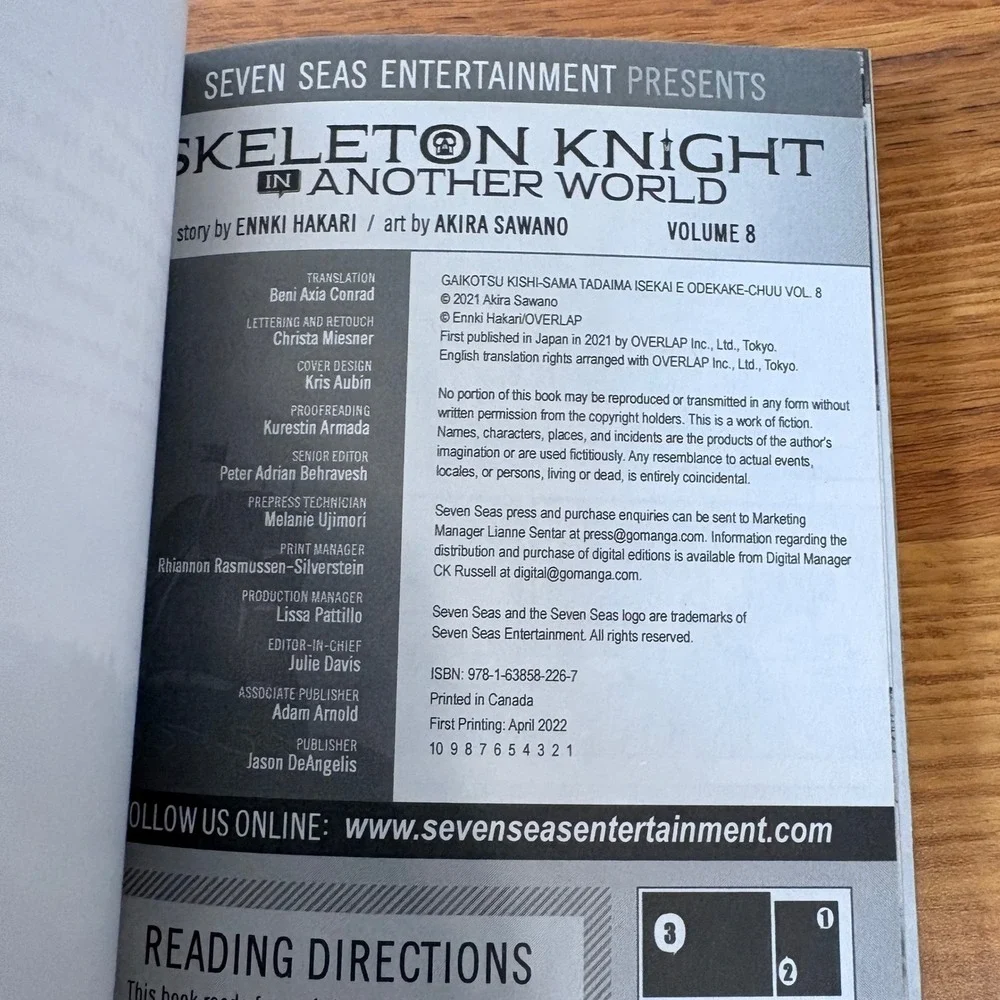 Skeleton Knight in Another World Volumes 1-8 Hakari First Printing English Manga